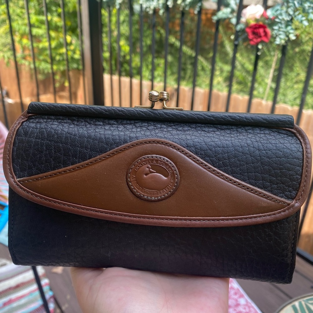 Dooney & Bourke Black and Brown Leather Kiss-lock Wallet